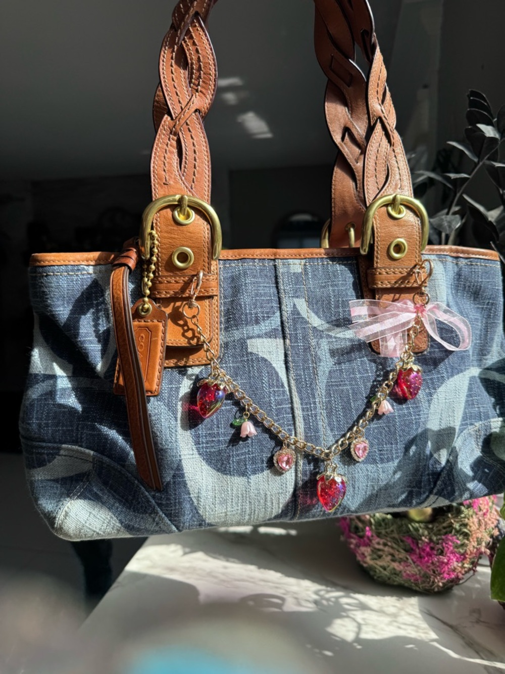 Coach Denim Vintage Bag with Brown Leather Trim & Braided Handles π #12195 - Picture 2 of 8